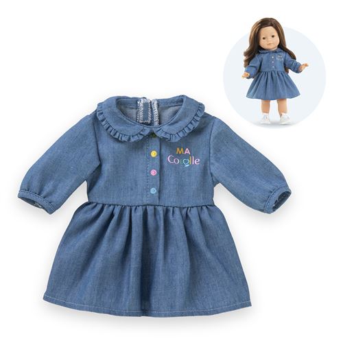 Non Communiqué Bleu Robe Denim Manches Longues Pour Poupée Ma Corolle