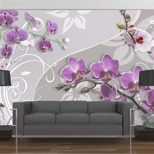 Papier peint - Vol d'orchidées violettes 196x140 -