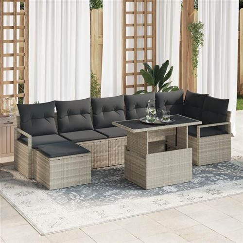 Vidaxl Gris/Clair Ensemble De Canapé De Jardin 8 Pc Polyrotin - Image 2