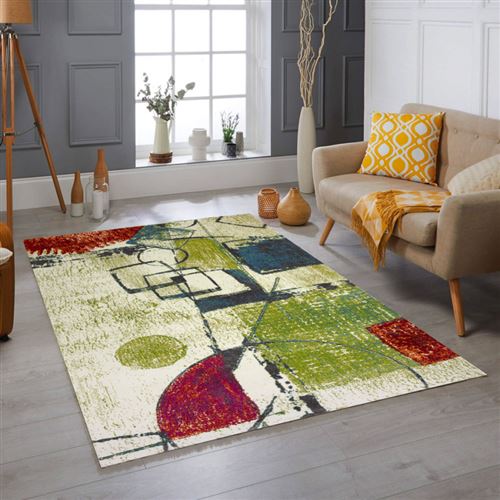 Tapis de Salon Géométrique Moderne Design Multicolore Milano MUL014, Taille: 60 x 110