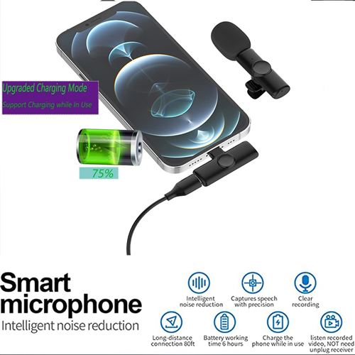 12€01 sur Microphone Lavalier sans fil Frohud Bluetooth Apple iPhone,140*80*30mm,1  PCS-Noir - Microphone - Achat & prix
