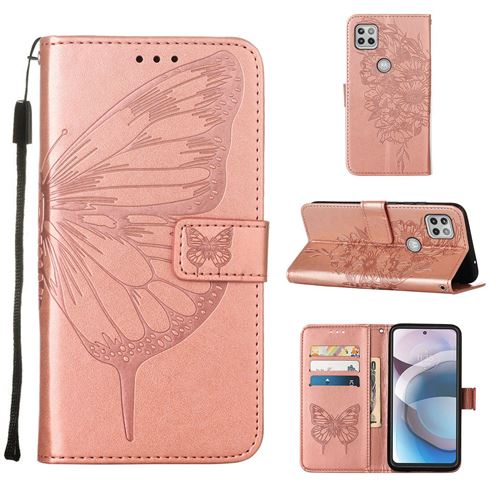 MPFRANCE Housse pour Motorola Moto One 5G Or Rose [Papillon V3]