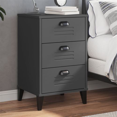 vidaXL Table de chevet VIKEN gris anthracite bois d'ingénierie