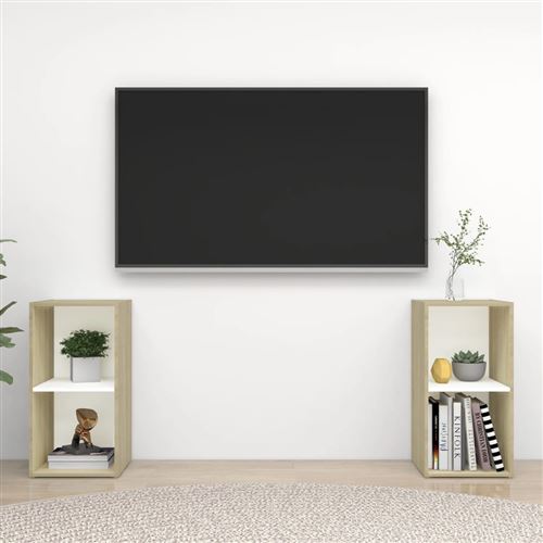 vidaXL Meubles TV 2 pcs Blanc et chêne sonoma 72x35x36,5 cm Aggloméré