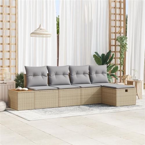 Non Communiqué Beige Ensemble De Canapés De Jardin 5 Pièces Avec Coussins Poly Rattan 3360954