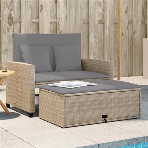 vidaXL Canapé de jardin avec coussins 2 places beige résine tressée