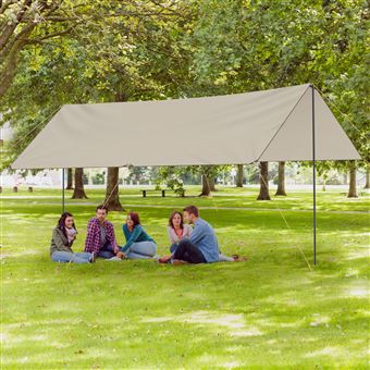 Tente tarp de camping bâche 5 x 3 m protection solaire avec 2 mâts