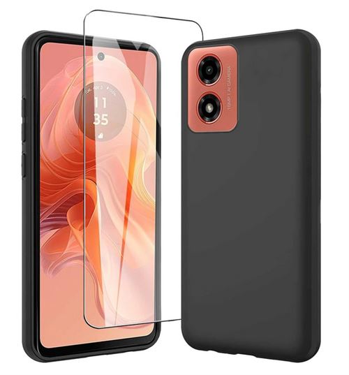 Coque pour Motorola Moto G04 / G24 - housse etui silicone gel fine + film ecran - NOIR - htdmobiles