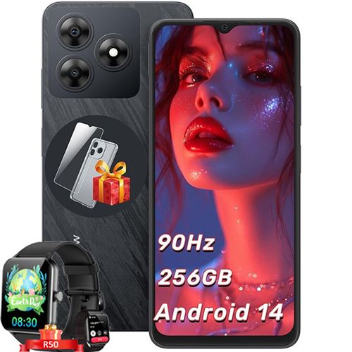 Blackview WAVE 8 Smartphones Débloqués 6.56 Android 14 ROM 256 Go Double SIM Noir avec Smartwatch Blackview R50