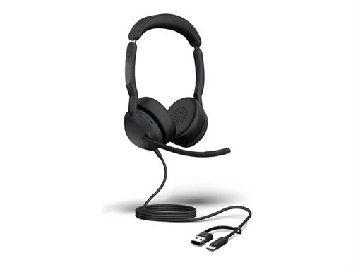Jabra Evolve2 50 UC Stereo - Micro-casque - sur-oreille - filaire - Suppresseur de bruit actif - USB-C, USB-A - noir - certifié UC
