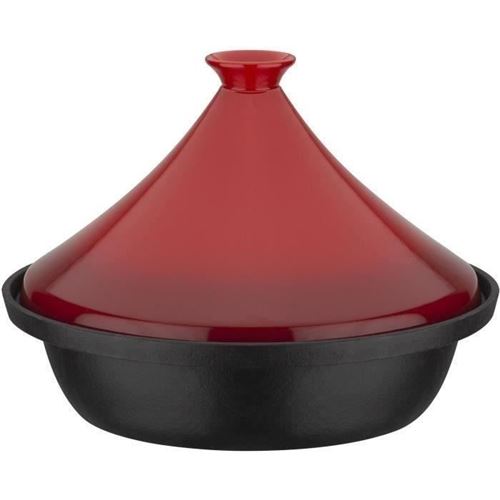 Tajine fonte massive - 30 x 22 cm - Couvercle céramique - Induction - Rouge