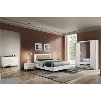 Chambre Complète 160x200cm Blanche et Décor Doré avec Leds - JEMMA - ALTOBUY - 1
