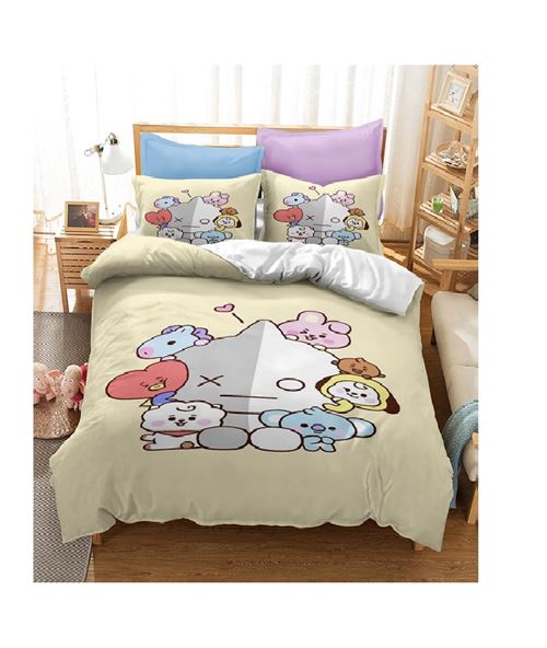 Set de housse de couette BT21 en polyester 240x220cm avec 2 taies d'oreiller 50*75cm #MK18005