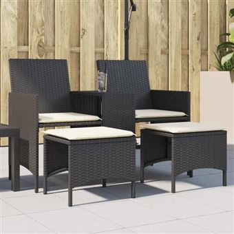vidaXL Canapé de jardin 2 places avec table et tabourets noir rotin, canapé d'extérieur, salon de jardin, meuble de patio, 4003890 - 1
