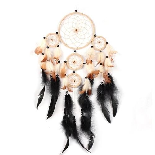 Attrape Rêve Plumes perles Marrons Noires Capteur Reve Dream catcher
