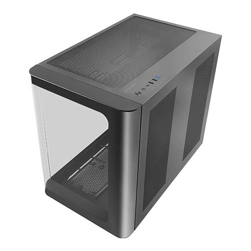 Mars Gaming MC-FUSION, Caja Gaming ATX, Ventana Lateral Completa y Frontal Curvo Cristal Templado Continuo, Semitorre PC Doble Cámara, Soporte Refrigeración Líquida, Espacio Interno Optimizado, Caja