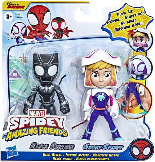 Spider-Man Spidey and His Amazing Friends - F2243 - Identité secrète - Pack 2 pcs Figurines articulées 10cm - Ghost-Spider+ Black Panther