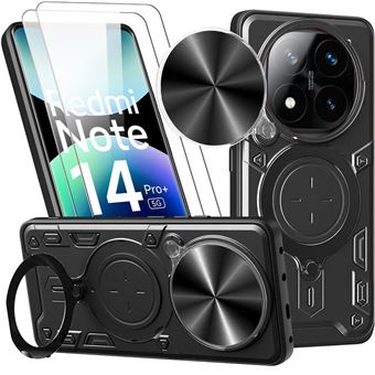 Coque pour Xiaomi Redmi Note 14 Pro Plus 5G, avec Protection Caméra - Noir + 2 Verres Trempés - BOOLING - 1