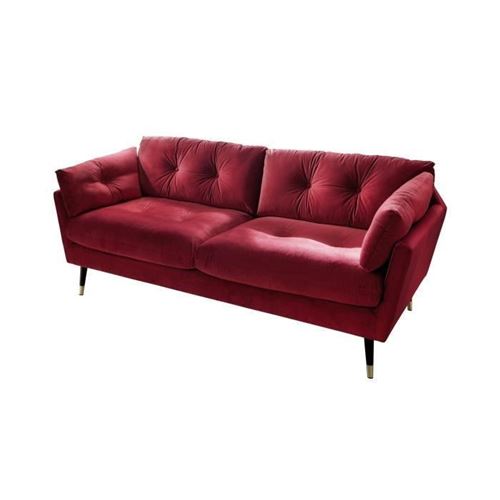 Canape fixe 3 places - Velours rouge - L 207 x P 93 x H 84cm - CALHERN