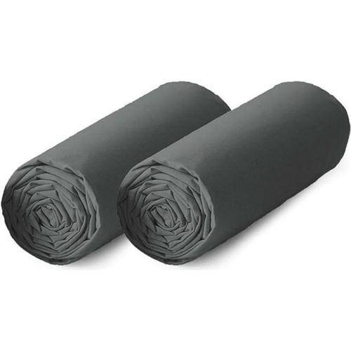TODAY Lot de 2 draps housse 100% coton - 140x190 cm - Gris anthracite TODAY