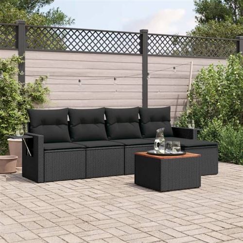Salon de jardin modulable Vidaxl 6 pieces resine tressee noir 62 x 62 x 69 cm 5 personnes