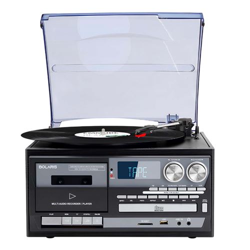 Platine Vinyle Multifonctions Avec Bluetooth CD / K7 / AM / FM mod&egrave;le Belfast Noir