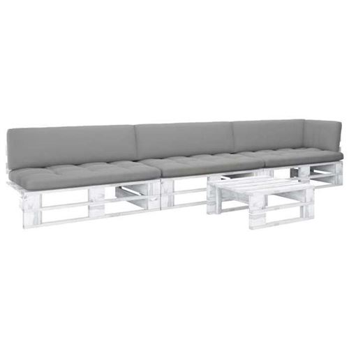 VIDAXL Salon de jardin palette 4 pcs et coussins Pin impr&eacute;gn&eacute; de blanc