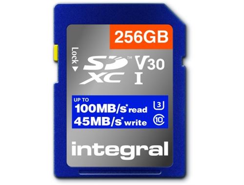 Integral - Carte mémoire flash - 256 Go - Video Class V30 / UHS-I U3 / Class10 - SDXC UHS-I