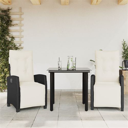Vidaxl Noir Ensemble À Manger De Jardin Avec Coussins 3 Pcs - Image 3