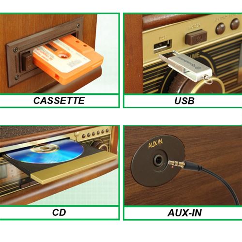 Platine Vinyle Vintage Radio DAB/DAB+/FM, Lecteur CD-MP3 Cassette
