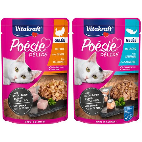 Vitakraft Poésie Multipack Délice - Assortiment de pochons Viande et Poisson en gelée