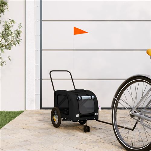 vidaXL Remorque de Vélo pour Animaux de Compagnie, Chariot à Vélo pour Chien avec Drapeau, Remorque de Vélo pour Chien, Noir Tissu Oxford et Fer