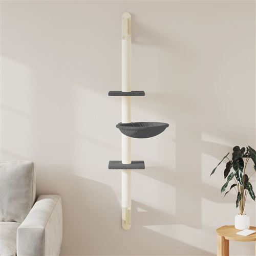 vidaXL Arbre à chat mural avec griffoir gris foncé 142,5 cm, tour à chat, griffoir pour chat, tour à chat murale, meuble pour chat