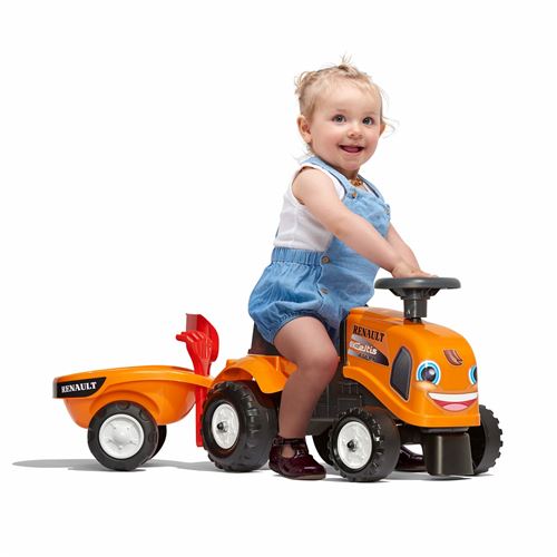 Tracteur à pédales Renault Renaud M pour enfants avec remorque et capot ouvrant. 