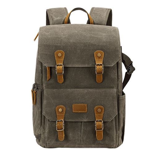 LINFE Sac à dos photo en toile imperméable de grande capacité - army verte