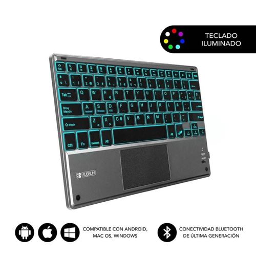 Subblim Gris Clavier Sans Fil Compact Par Bluetooth Touchpad Smart Blacklit - Image 4