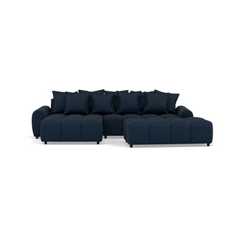 Adelaide - canapé d'angle réversible 4 places avec pouf d'appoint en tissu texturé - Bleu - 1
