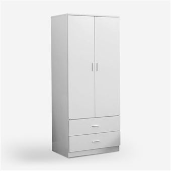 ROMA 80 - Petite Armoire chambre bureau - Penderie multifonctions - 2  portes - Miroir - 2 tiroirs - Meuble de rangement - Dressing - blanc
