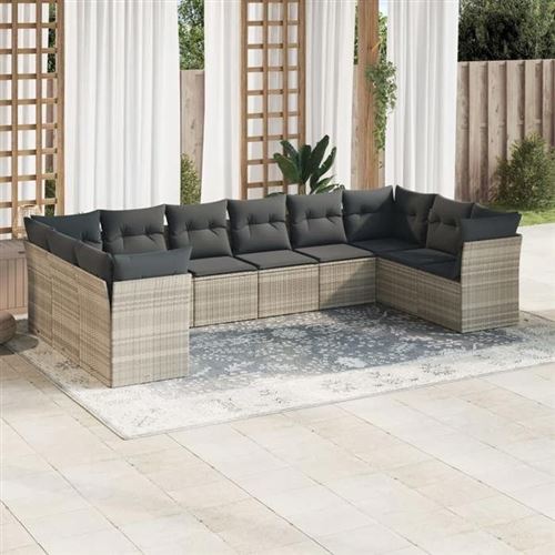 VIDAXL - Salon de jardin modulable - Rotin - Gris - 10 pièces - Image 2