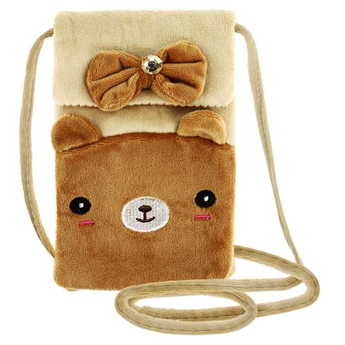 Pochette Bandoulière pour Smartphone en Tissu Design Ours Pommette Rouge Avizar Marron