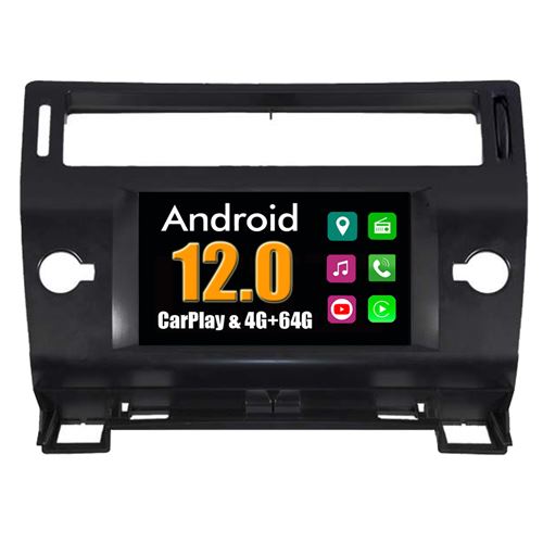 Autoradio CarPlay Multimédia RoverOne Android 4Go RAM 64Go ROM GPS pour Citroen C4 C-Triomphe C-Quatre 2004-2010 / Noir