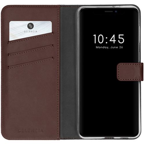 Étui de téléphone portefeuilen cuir véritabpour iPhone 13 - Brun Selencia
