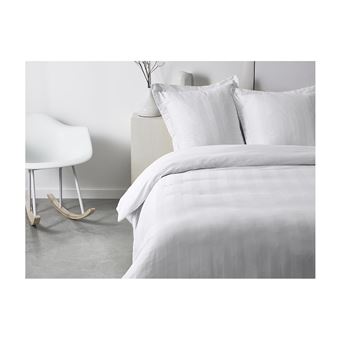 Parure de lit en percale CHAUMONT - couette 220x240cm + 2 taies 63x63cm - Blanc
