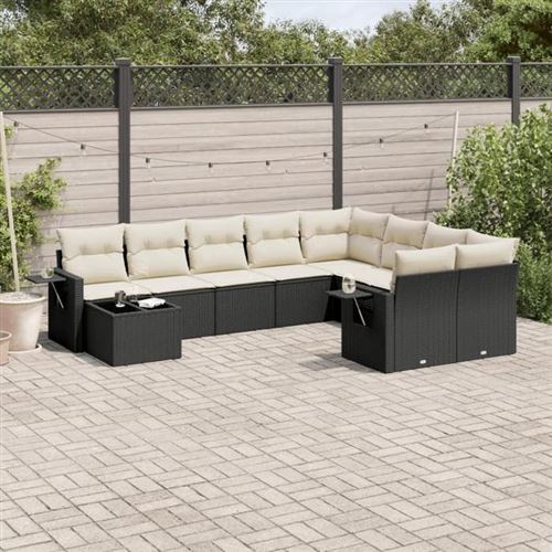 VIDAXL  Salon De Jardin 10 Pcs Avec Coussins Noir R&eacute;sine Tress&eacute;e