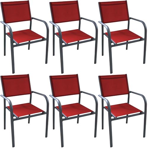 Proloisirs - Fauteuil en aluminium Duca (Lot de 6) Gris, Rouge