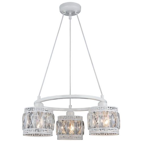 HOMEMANIA Lampe à Suspension Armila - Lustre - Lustre de plafond - Blanc en Métal, Cristal, 50 x 50 x 90 cm, 3 x E27, 40 W