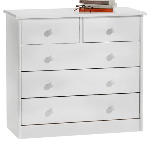 Commode en pin RONDO, 2+3 tiroirs, lasuré blanc