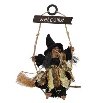Décoration Halloween Suspendue Sorcière Volante 65x120cm Multicolore Art Déco