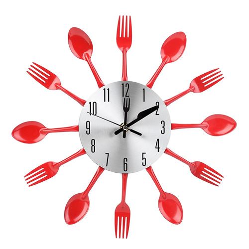 Horloge de coutellerie et fourchette cuillère en acier inoxydable horloge murale cuisine décoration rouge