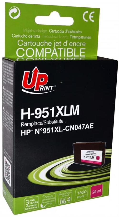 UPrint H-951XLM - 25 ml - Capacité XL - magenta - compatible - remanufacturé - cartouche d'encre (alternative pour : HP 951XL) - pour HP Officejet Pro 251, 276, 8100, 8600, 8600 N911, 8610, 8615, 8616, 8620, 8625, 8630, 8640